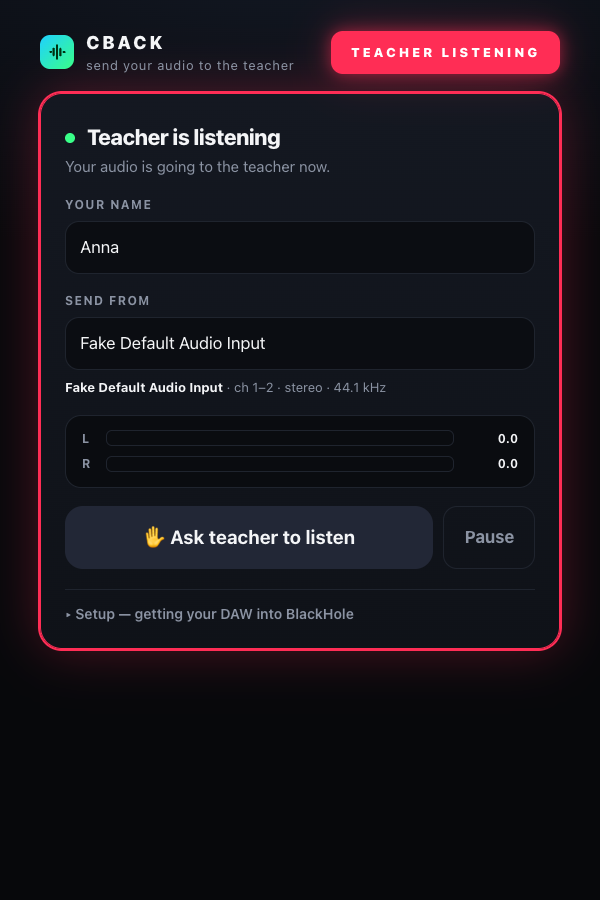 Student page while the teacher is listening